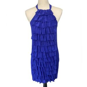 BHLDN Va Et Vien Ruffled 100% Silk Dress Royal Blue